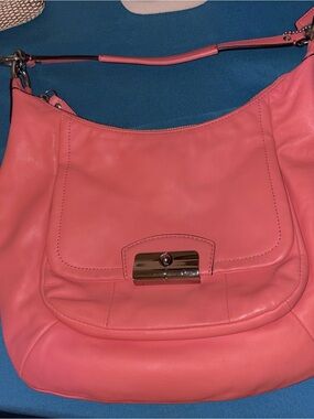 Coach Coral-Pink Leather Hobo with Gold-Tone Turnlock